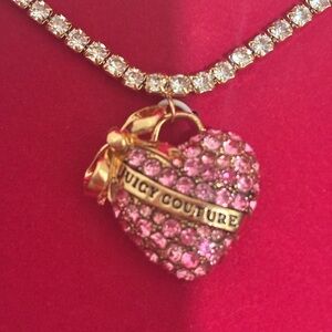 Juicy Couture Pink Crystal Heart Pendant Necklace with Gold Accents